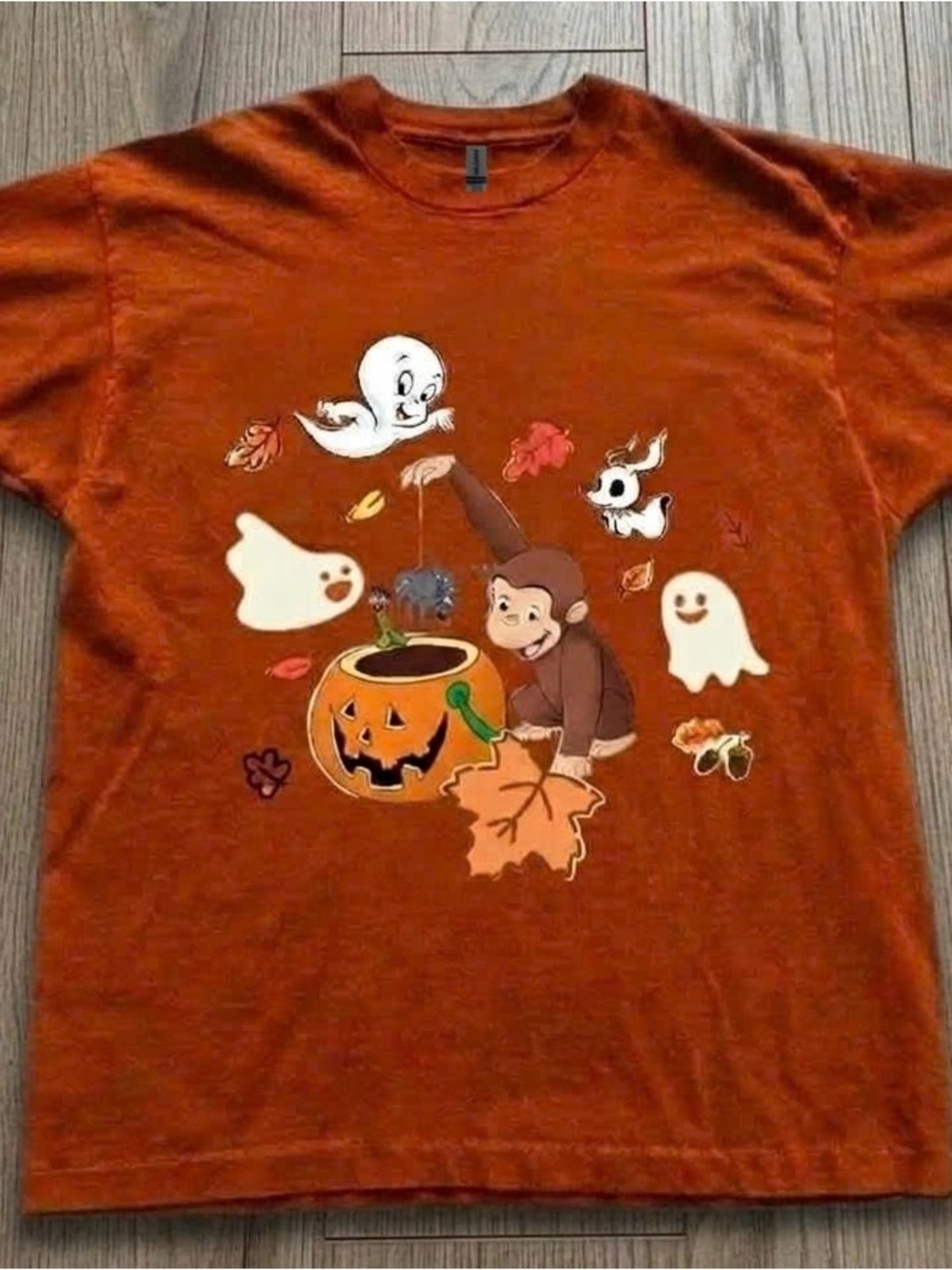 Gildan Orange Curious George Halloween Short Sleeve Tee